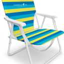 CARIBBEAN JOE Folding Beach Chair, 1 Position Lightweight and Portable Foldable Outdoor Camping Accessories with Carry Strap (Bold Stripe, 225lbs Capacity)