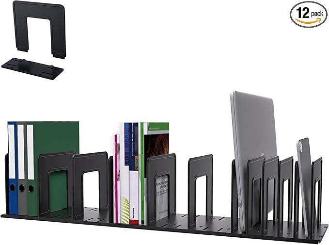LuluEasy Adjustable Vertical File Sorter Sturdy Plastic Expandable Upright File Holder, Desktop Binder Organizer, School Office File Organizer Bookshelf Divider, Assemble Easily Endlessly, Black