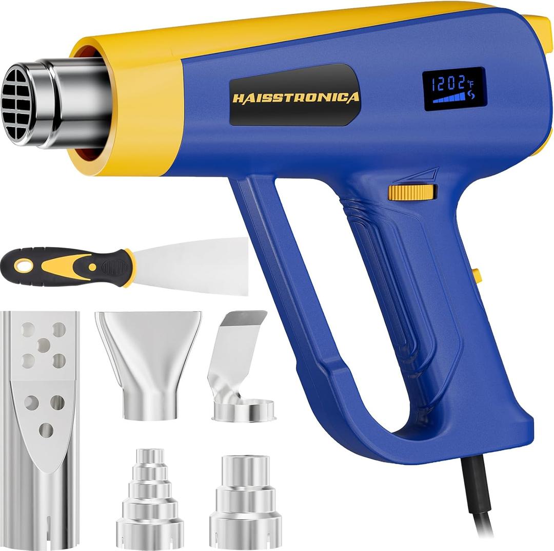 haisstronica Heat Gun with Intelligent Digital Display 2000W -Discover Hot Air Gun (140-1202) with Dual Modes-Reliable Heat Protection with 5 Nozzles for Soldering,Shrink Tubing,Wrap