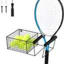 Zonon Hanging Metal Tennis Racquet and Ball Storage Basket Wall Mounted Table Tennis Paddle Badminton Racket Holder Balls Equipment Organizer Rack with Hardware, 15.5 x 8.5 x 5 Inch, Black