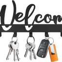 Key Holder for Wall, Key Holder Wall Mount for Hallway, Key Organizer Rack with 7 Hooks, Key Hanger with Mounting Hardware (Welcome, 10 INCH)