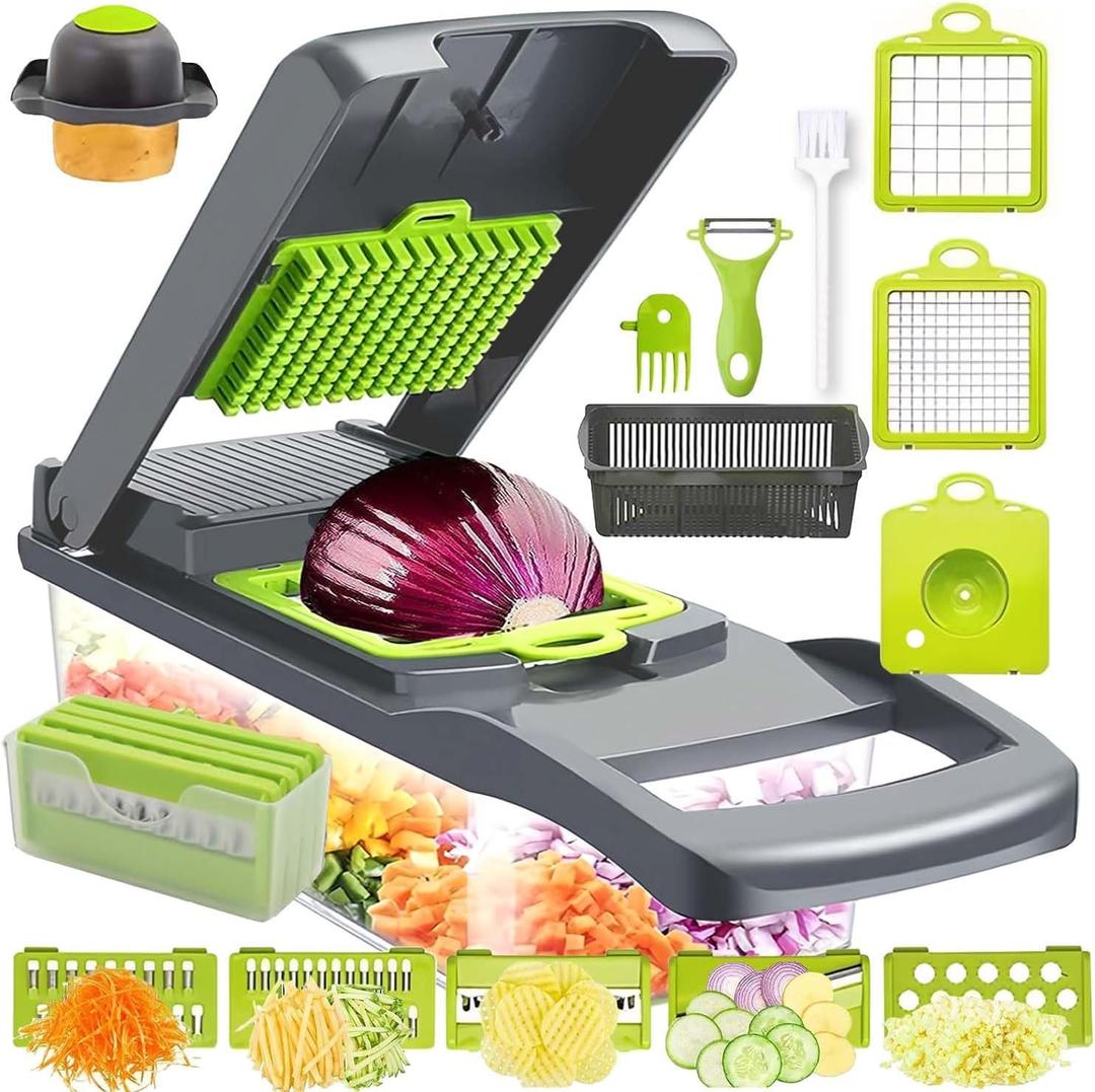 Vegetable Chopper,17 in 1 Kitchen Gadgets Accessories,Food Salad Chopper Vegetable Cutter,Mandolin,Onion Veggie Choppers with Container,Vegetable Slicer,Dicer Chopper Box for Fruit,Potato,Tomato