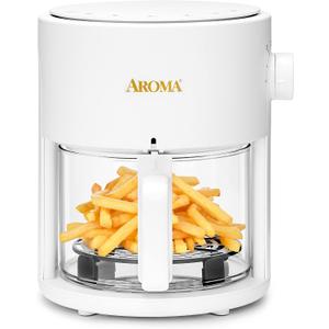 AROMA Glass Air Fryer and Countertop Convection Oven with Powerful 360Crispy Technology (3 Quart), White