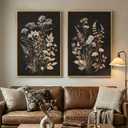 Large Framed Vintage Botanical 24x36 Wall Art for Living Room, 2 Piece