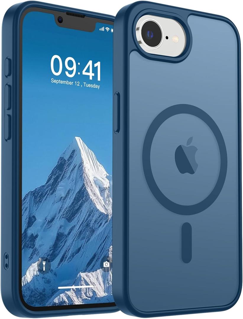SUPFINE Magnetic for iPhone 16e Case 2025 (Compatible with MagSafe)(Military Grade Drop Protection) Slim Translucent Matte Shockproof with Anti-Fingerprint Phone Case, Deep Blue