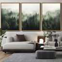 SHENIFY Green Fog Pine Tree Forest Canvas Wall Art Large 24x36in Framed Nature Modern Artwork Prints Decor - Natural Framed