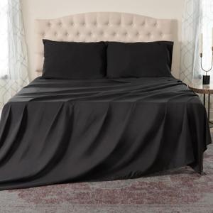 Northwest Ashford Home Essentials Bedding, 4 Piece King Size Sheet Set, Stretch Limo Black