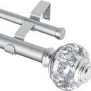 1 Inch Double Curtain Rods 72 to 144 Inches (6 to 12 ft), USFOOK Silver Drapery Rods for Windows, Telescoping Dual Curtain Rod with Translucent Finials, Decoration for Home