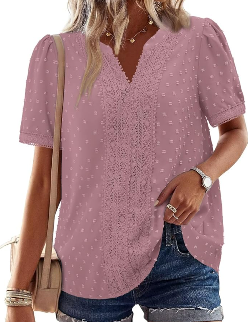 BETTE BOUTIK Women Summer Shirts Short Sleeve V Neck Tops Fashion Casual Blouses XXL