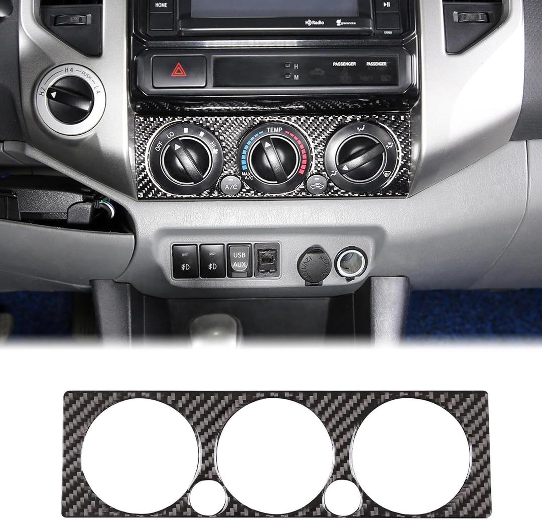 Aunginsy Central Air Conditioning Control Switch Rotary Panel Trim Cover Compatible with Toyota Tacoma 2006-2015 Center Console Air Conditioning Adjustable Switch Panel Decorative Sticker Accessories (Black Carbon Fiber)