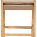 Nathan James Cohen Mid-Century Modern 29 in. Wood Bar Stool, Upholstered Faux Suede Bar Height Stool with Solid Wood Frame, Natural Brown