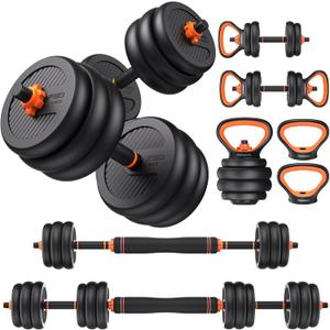 FEIERDUN DS2 Adjustable Dumbbells, 20lbs Free Weight Set with Connector, 5 in1 Dumbbells Set Used as Barbell, Kettlebells, Push up Stand, Weight Plate, Fitness Exercises for Home Gym Suitable Men/Women