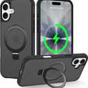 Magnetic Compatible with iPhone 17 Case with Stand [Military Grade Drop Tested][Compatible with Magnet] Ring Translucent Slim Hard Back Soft Edge, Black