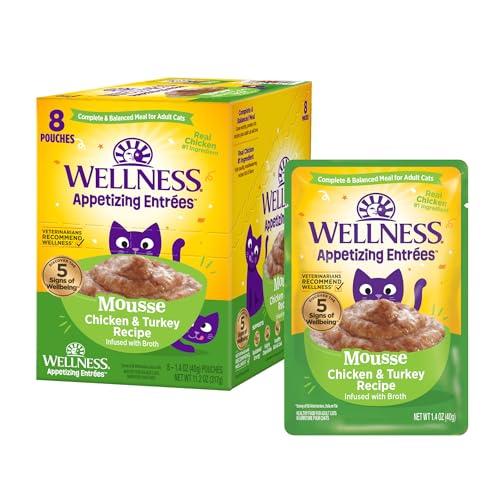 Wellness Appetizing Entrées Mousse Adult Wet Cat Food, Natural, Protein-Rich, Grain Free, 1.4 Ounce Pouch, 7 Pack (Chicken & Turkey Recipe) Wellness Appetizing Entrées Mousse Adult Wet Cat Food, Natural, Protein-Rich, Grain Free, 1.4 Ounce Pouch, 7 Pack (Chicken & Turkey Recipe)