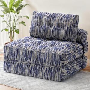 Folding Sofa Bed, Convertible Sleeper Chair Bed, Floor Couch for Adults with Back Support and Pillow, Comfy Floor Sofa Lounge for Small Spaces, Zha Blue