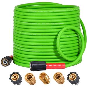 YAMATIC Super Flexible Pressure Washer Hose 50FT for Power Washer Replacement, Kink Resistant Extension With Leak-Free M22 Female & 3/8" Quick Connect Adapters, 1/4" 3200 PSI, Green