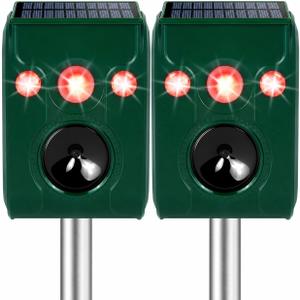 Solar Ultrasonic Animal Repellent, Deer Repellent, Cat Repellent Outdoor,Squirrels Repellent,Waterproof, Motion Detection Strobe Light Alarm Deterrence Raccoons,Bird, Dogs, Rabbits, Skunks.2-Pack