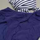Tempt Me Women Two Piece Vintage Swimsuit Retro Halter Ruched High Waist Bikini with Bottom (Large, Navy Stripe)