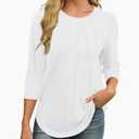 ANRABESS Women Dressy Casual Blouse 3/4 Long Sleeve T Shirts Pleated Round Neck Business Work Tunic Tops 2026 Fall Outfits White, XXL