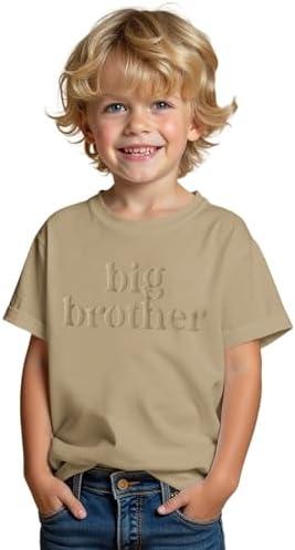 SOFEON Big Brother Shirt Toddler Baby Boy Promoted to Big Brother Puff Print T-Shirt Summer Short Sleeve Announcement Tees (Khaki)