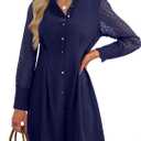Happy Sailed Dresses for Women 2025 Elegant Classy Fall Winter Crewneck Lace Long Sleeve Button Slim A Line Mini Dress Navy Blue Large