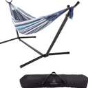 Pure Garden Double Brazilian Hammock with Stand Woven Cotton, 2-Person, Outdoor Swing with Frame for Camping, Backyard or Patio (Blue Stripes)