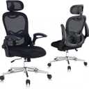 Office Chair, Ergonomic Breathable Mesh,Flip-Up Arms and Adjustable High Back Lumbar Support,Comfy Computer Chair for Home Office (Black, 407)