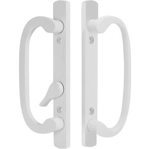 8.5" Legacy Sliding Patio Glass Door Offset Latch White Handle Set Replacement - Sash Controls 2265 - No Mortise, Fits 3-15/16" Screw Hole Spacing and 1-1/4" to 2-1/4" Door Thickness