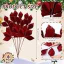 6 Pcs Christmas Artificial Velvet Glitter Magnolia Leaf Glittered Spray Picks 20" Fake Floral Leaf Branches Xmas Decoration for Christmas Tree DIY Crafts Gift Home Garden Decor(Burgundy)