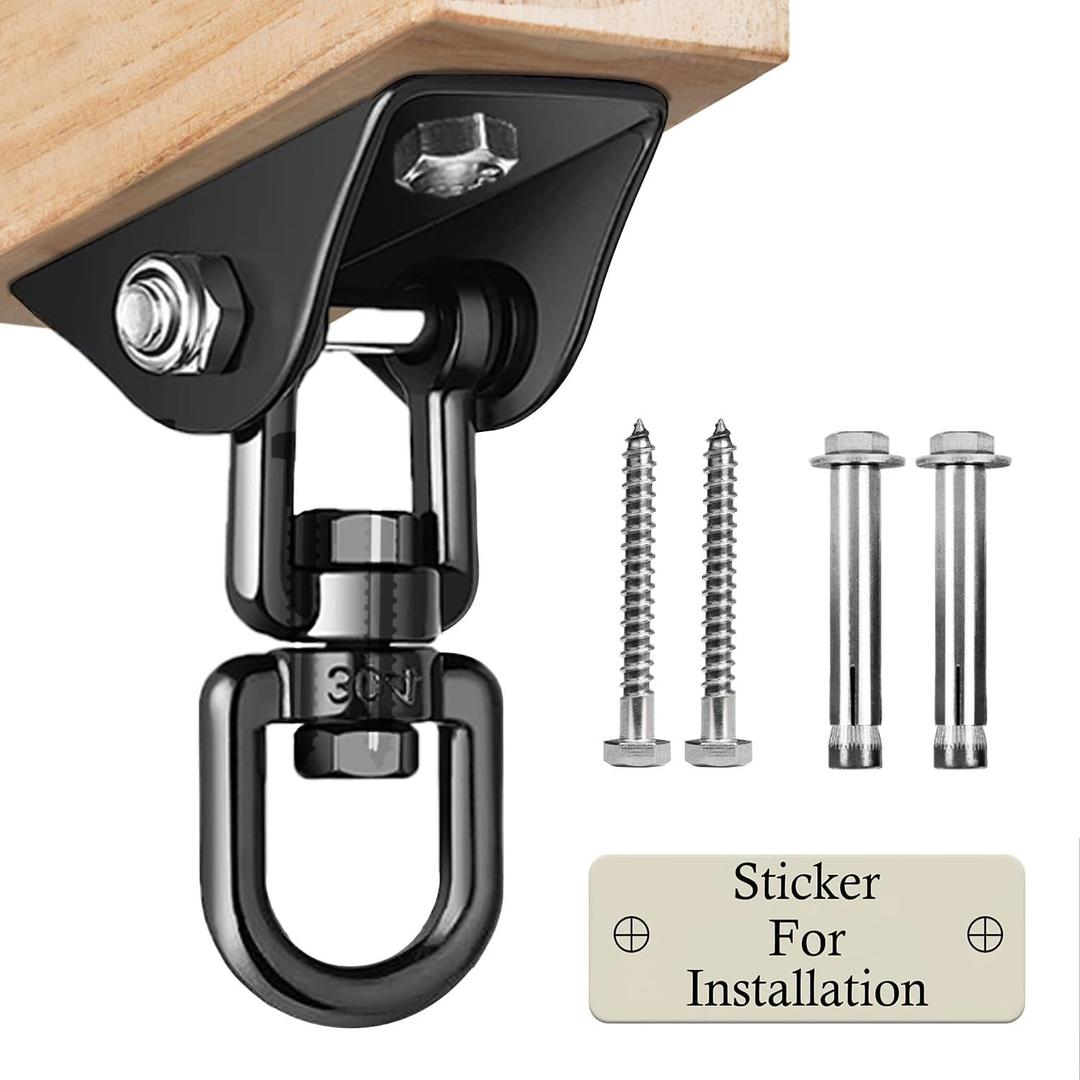 Heavy Duty Swing Hangers for Wooden Sets 2000 LB Capacity Hammock Hanger 360 Swivel Stainless Steel Swing Hardware Accessories 1 Packs for Porch Playground Yoga Heavy Bag (Black)