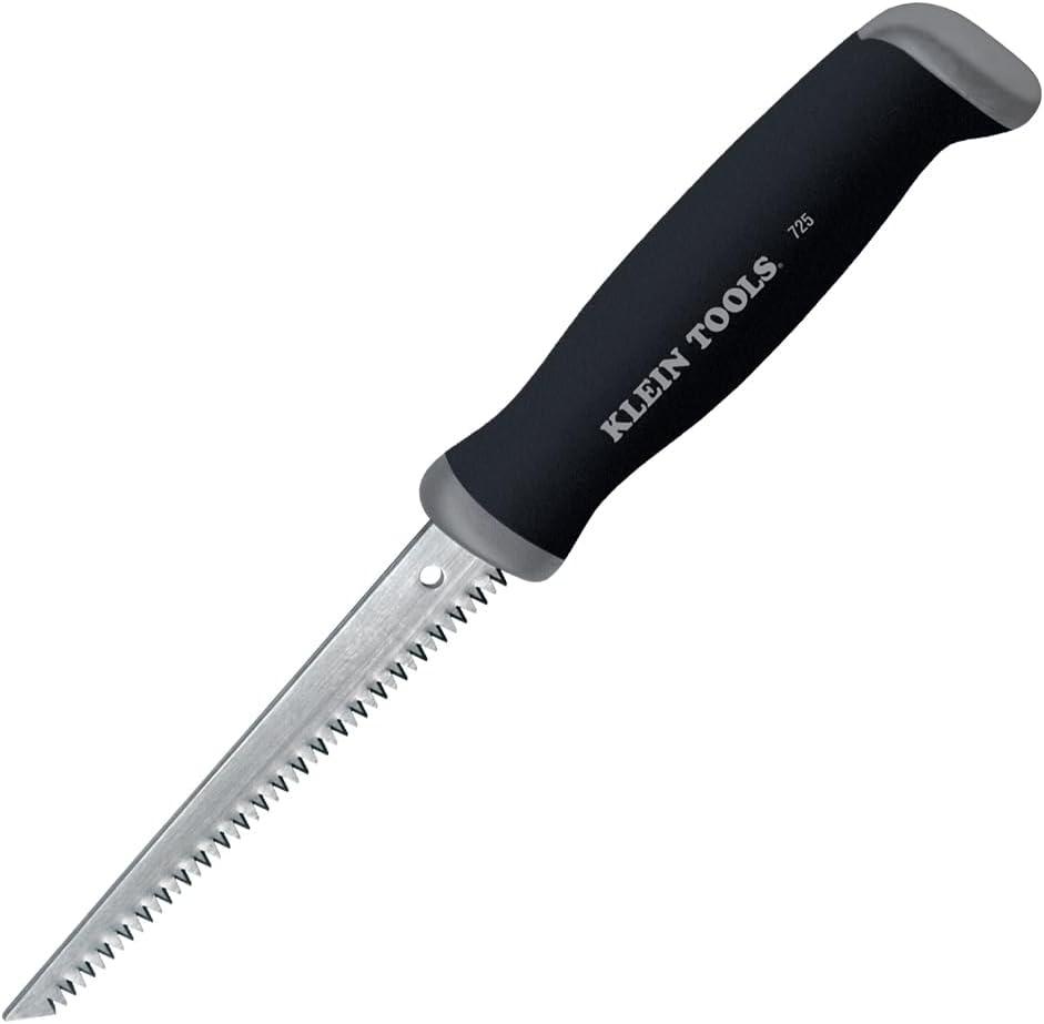 Klein Tools 725 Jab Saw, Triple Ground Teeth, Cuts Drywall, Wallboard, Plywood and Plastic, Hardened Carbon Steel Blade, Beveled Point
