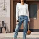 MAGCOMSEN Women's V Neck Sweater 2025 Spring Casual Long Sleeve Tops Knit Lightweight Pullover Sweaters Jumper (White)