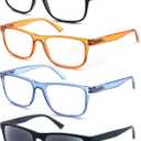 Reading Glasses 1.5 Oversize Large Square Men Readers 4 Pack,Comfy Lightweight Eyeglasses for Reading Flexible Spring Hinge (4 Mix C3)