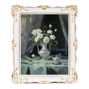 Saysmile Vintage 11x14 Picture Frame White, Textured Antique Picture Frames with Embossed Flower Design, Ornate Frame for 11x14 Photo, Resin Antique Frames Tabletop & Wall Hanging, Home Decor