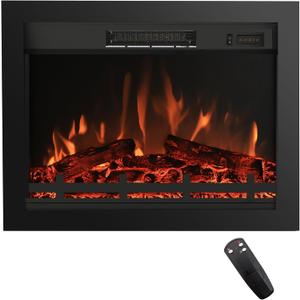 27 inches Width Electric Fireplace Insert with 4 Flames Brightness & 750/1500W, Remote, Overheat Protection, No Glass Face, 27“W21"H