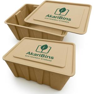 AkariBins Durable Eco Storage Bins  14.5 Qt - Plastic-Free - Stackable Boxes with Lids - Home Office, Toy Room, Art, Pantry Storage - Strong Fiber for Dry Use - 2-Pack (13.8 x 10.2 x 5.9 Inch)