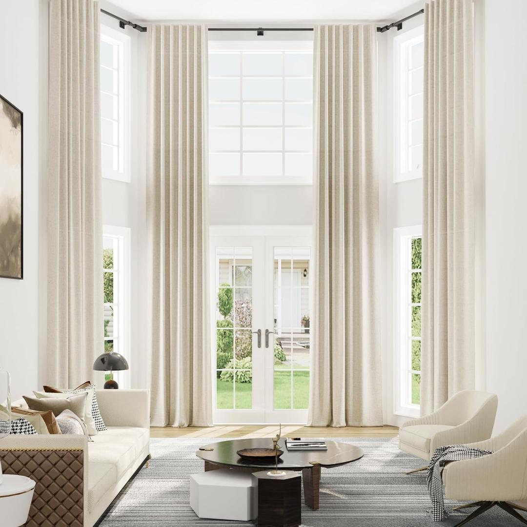 Hokibero Extra Long Chocolate Curtains 168 inches Long for Living Room Back Tab Neutral Cotton Sheer Linen Curtains 168 inch Length for High Ceiling Tall Floor Window Curtain 14FT(Linen 1 Panel)