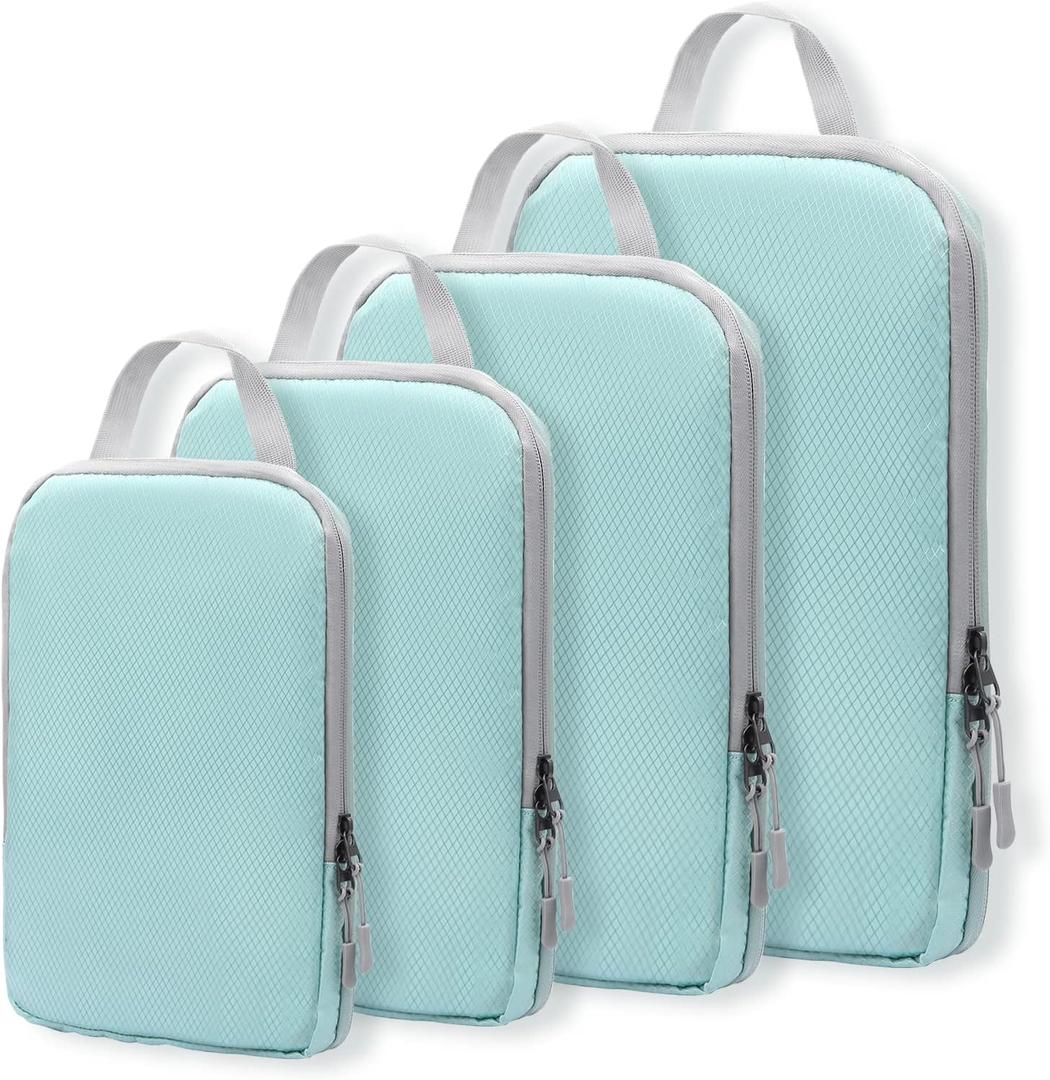WOOMADA Compression Packing Cubes for Suitcases Travel Essentials 4 Set Expandable Travel Bags Organizer for Luggage(turquoise)