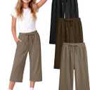 3 Pack Girls' Capri School Pants | Straight Leg, Athletic, Casual, Cropped Sweatpants, with Pockets, Summer, Loose, Back to School, Joggers, for Girls 5-14Y
