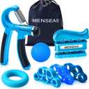 IMENSEAS Grip Strength Trainer 7 Pack Adjustable, Finger Stretcher Resistance Extensor Bands, Finger Exerciser, Hand Gripper Strength Ring & Stress Ball (Blue)