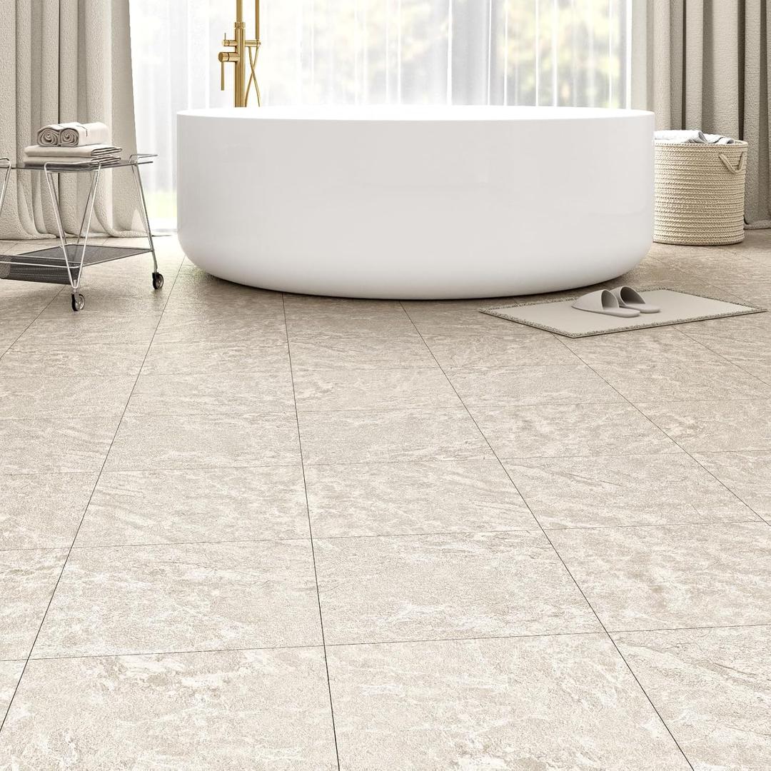 20 Pack Cover 20 Sq.Ft Peel and Stick Floor Tiles, 12 x 12 Self Adhesive Vinyl Flooring Easy DIY Installation for Kitchen, Living Room, Laundry, RV, Beige Stone