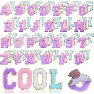 104 Pcs Chenille Letter Patches Iron on Letters Self Adhesive Chenille Patches Chenille Embroidered Patch for Clothing Hats Embroidered Repair(White, Pink, Purple, Blue, 2.2")