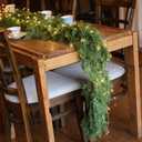 6FT Christmas Garland PARTY JOY Cedar Garland with 9.8FT LED String Lights, Greenery Plant for Christmas Decorations Table Mantle Background Wall Room Outdoor Indoor Winter Decoration