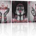 Visual Art Decor Pink and Grey African American Wall Art Pink Room Decor Black Woman Portrait Fashion Painting Framed Canvas Prints Living Room Bedroom Wall Decoration, XLarge 3 Piece Wall Art