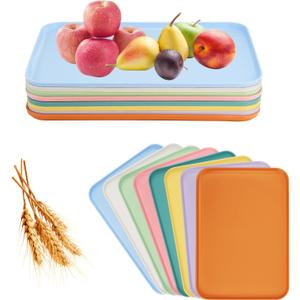 8-Piece Large Wheat Straw Tray Set, 12" x 8.7" Unbreakable Lightweight Serving Dishes for Fast Food, Crafts, Jewelry, or Organizer - Plastic Art Activity Trays (Medium)
