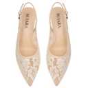 SUIARA Beige Lace Wedding Heels for Women Bridal Kitten Heels Mesh Slingback Bride Shoes Closed Pointed Toe Dressy Pumps. 5.5 Size