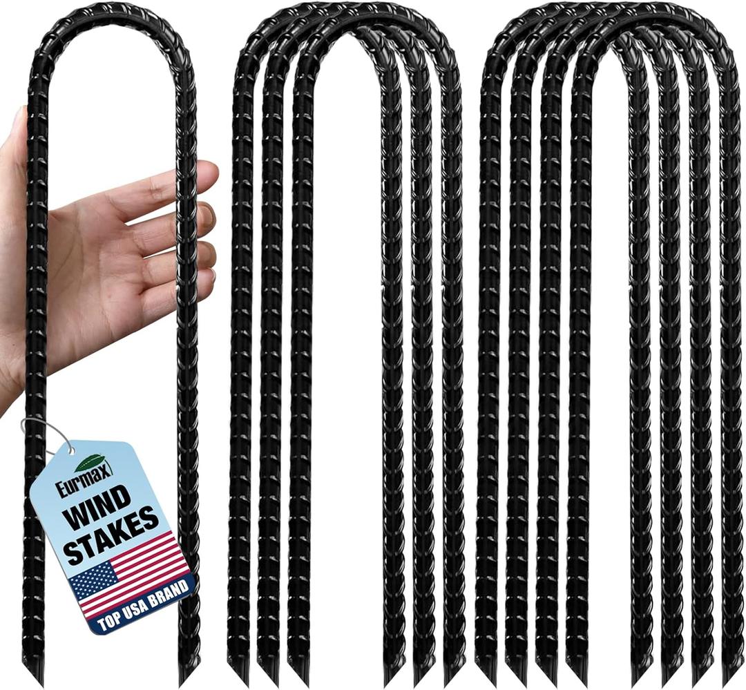 Eurmax USA 12" Windproof Trampoline Stakes,Rust-Proof Galvanized Steel U-Shape Ground Anchor,Commercial Tent Stakes for High Winds,Secure Anti-Flip Tie Down for Soccer Goals,Swing Sets,Fences&Playsets