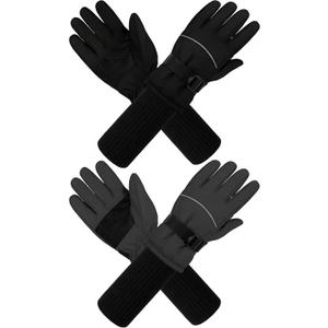 Cooraby 2 Pack Long Kids Winter Ski Gloves Waterproof Warm Snow Gloves Thick Unisex Mitten Gloves for Girls Boys (6-10 Years, Grey, Black)