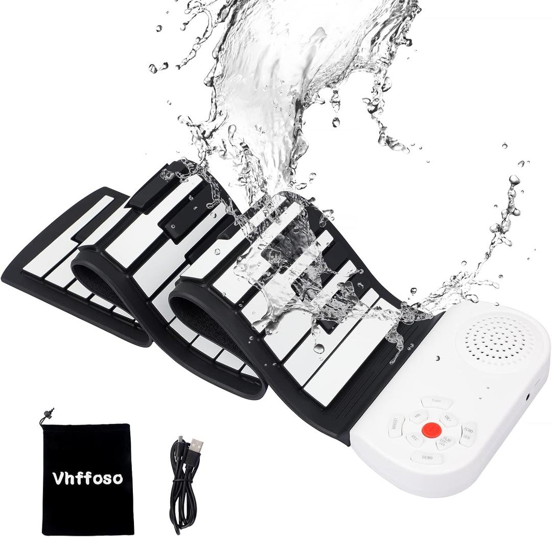 49 Keys Roll Up Piano with Carrying Bag, 8 Different Tones, Built-in Rechargeable Lithium Battery, Built-in 2W Speakers, Portable Piano for Travel