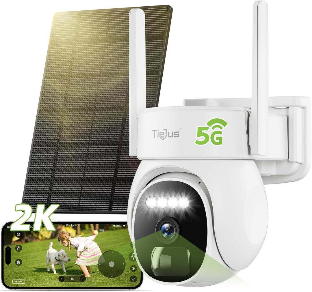 2.4G/5G Security Cameras Wireless Outdoor, 2K Solar Camera for Home Security, Battery Powered, 360 PTZ/Color Night Vision/2Way Talk/Compatible with Alexa/IP66 Waterproof (White)